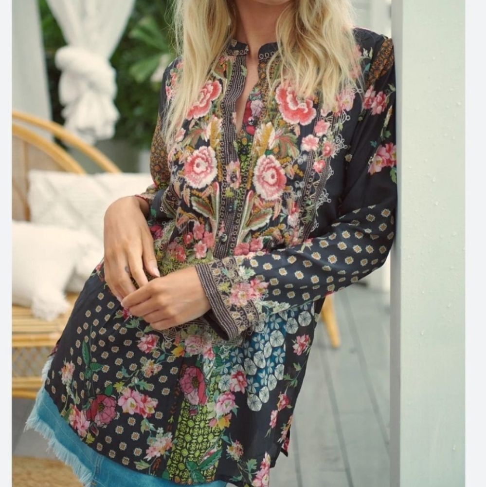 Johnny Was Rose Nephele Silk Top tunic S